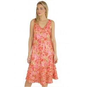 Ann Taylor VTG SZ 6 100% Silk Fully Lined Floral Dress Ruffle Bottom Y2K 90s